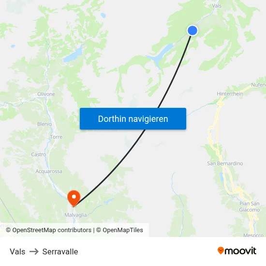 Vals to Serravalle map