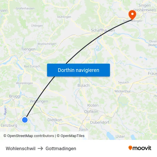 Wohlenschwil to Gottmadingen map
