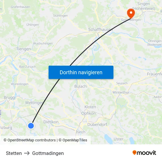 Stetten to Gottmadingen map