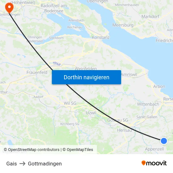 Gais to Gottmadingen map