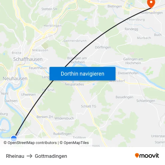 Rheinau to Gottmadingen map