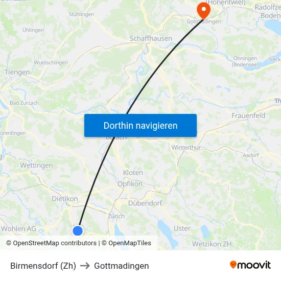 Birmensdorf (Zh) to Gottmadingen map