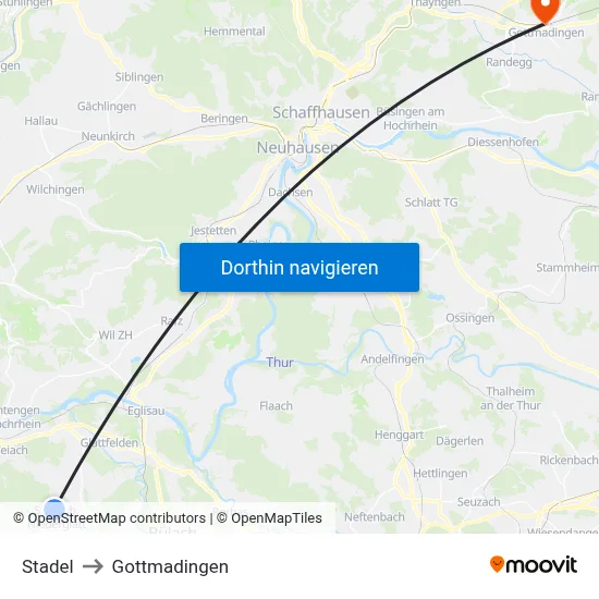 Stadel to Gottmadingen map