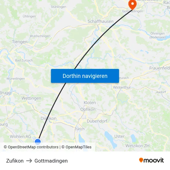 Zufikon to Gottmadingen map