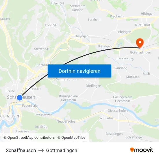 Schaffhausen to Gottmadingen map