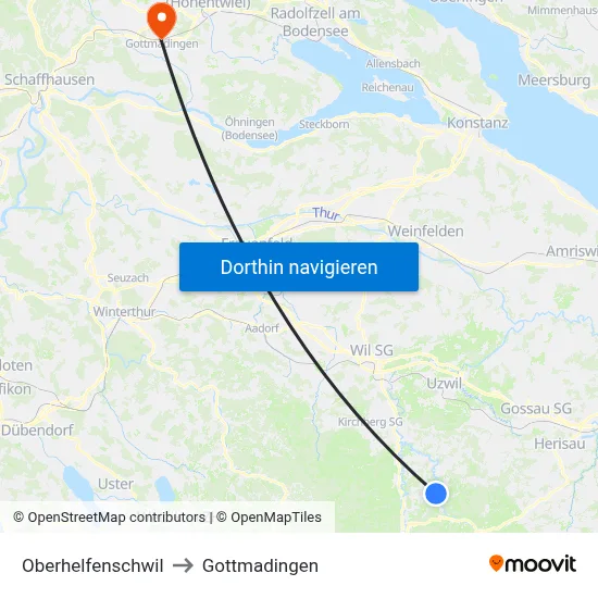 Oberhelfenschwil to Gottmadingen map