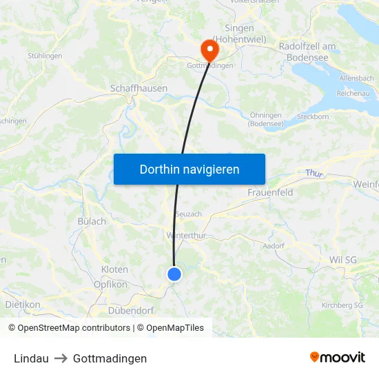 Lindau to Gottmadingen map
