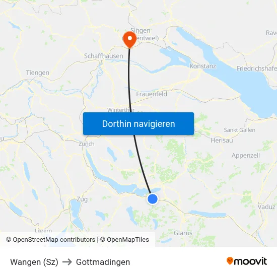Wangen (Sz) to Gottmadingen map