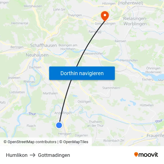 Humlikon to Gottmadingen map