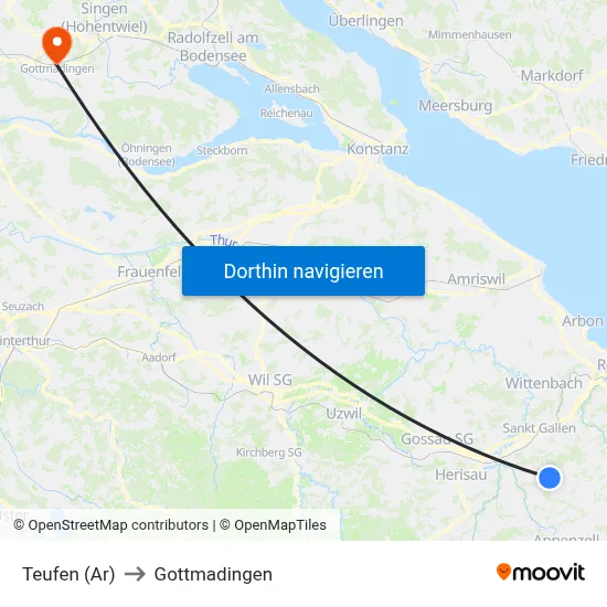 Teufen (Ar) to Gottmadingen map