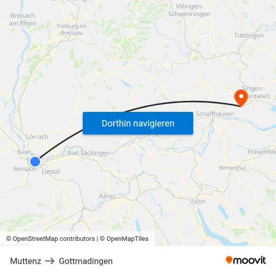 Muttenz to Gottmadingen map