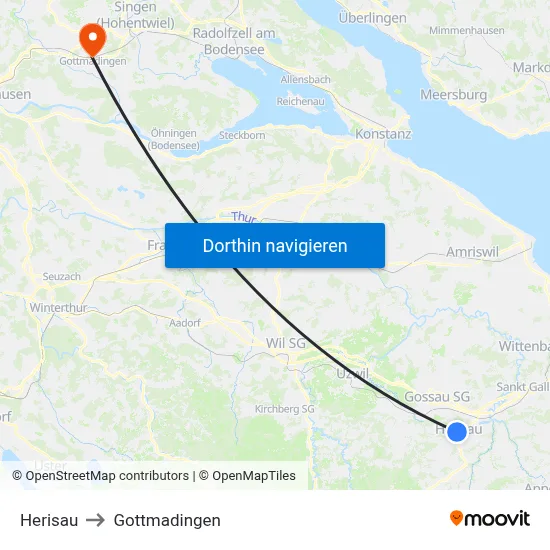 Herisau to Gottmadingen map