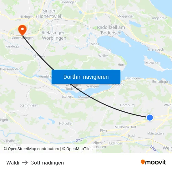 Wäldi to Gottmadingen map