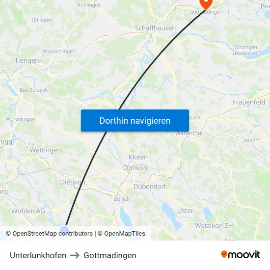 Unterlunkhofen to Gottmadingen map