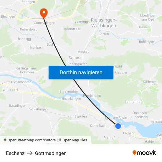 Eschenz to Gottmadingen map