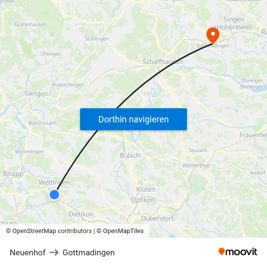 Neuenhof to Gottmadingen map