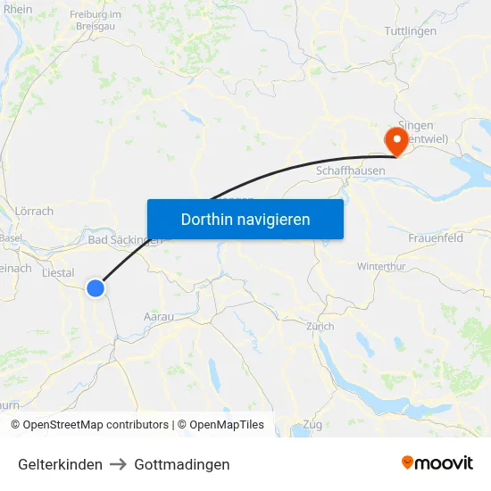 Gelterkinden to Gottmadingen map