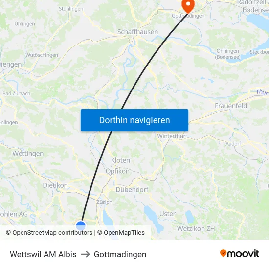 Wettswil AM Albis to Gottmadingen map