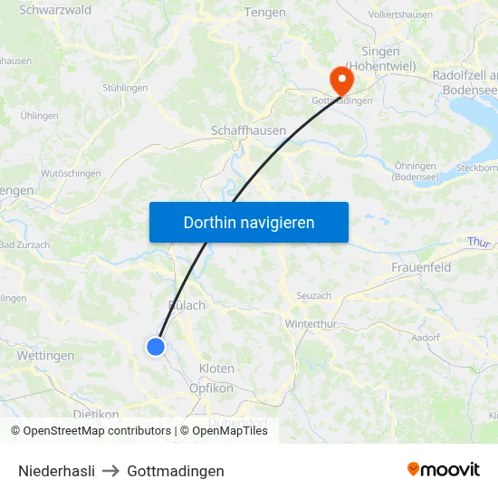 Niederhasli to Gottmadingen map