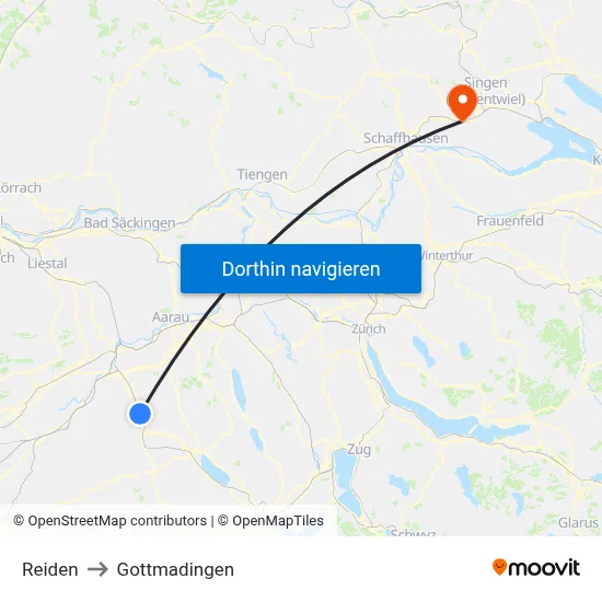 Reiden to Gottmadingen map