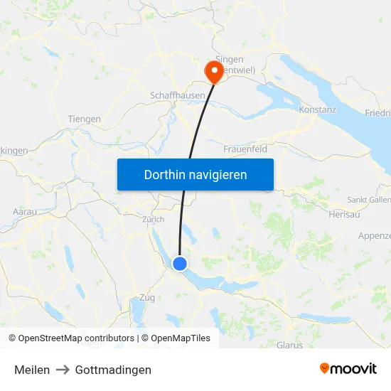 Meilen to Gottmadingen map