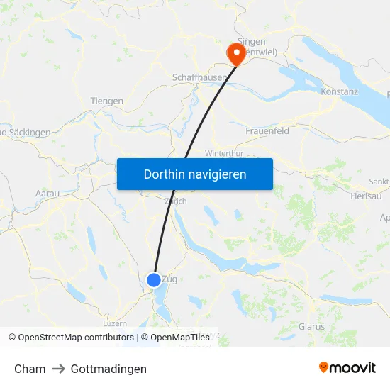 Cham to Gottmadingen map