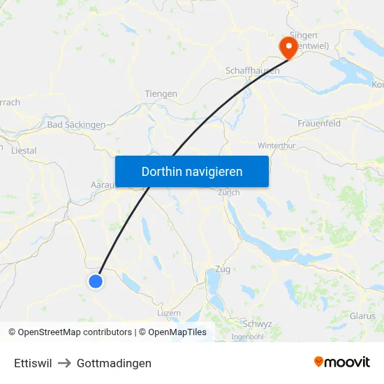 Ettiswil to Gottmadingen map