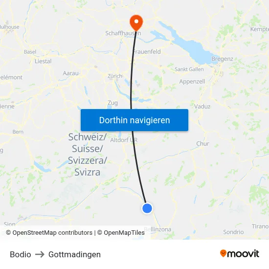 Bodio to Gottmadingen map