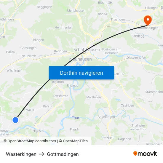 Wasterkingen to Gottmadingen map