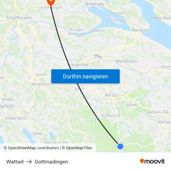 Wattwil to Gottmadingen map