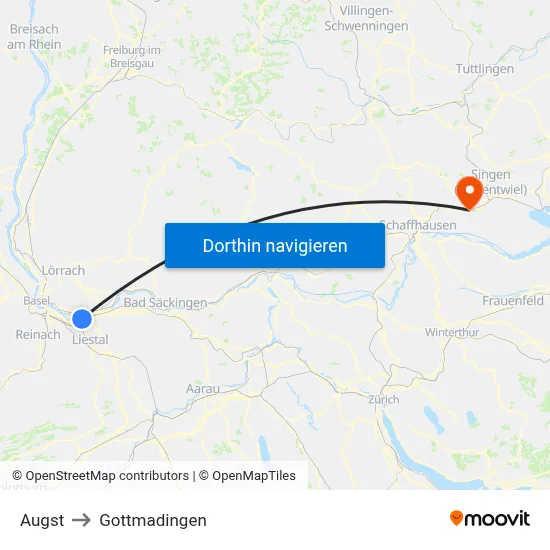 Augst to Gottmadingen map
