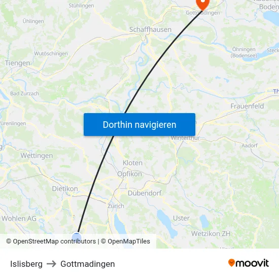 Islisberg to Gottmadingen map
