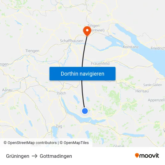Grüningen to Gottmadingen map