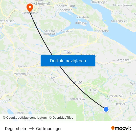 Degersheim to Gottmadingen map