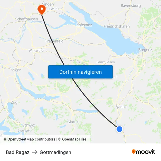 Bad Ragaz to Gottmadingen map