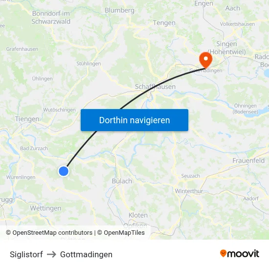Siglistorf to Gottmadingen map