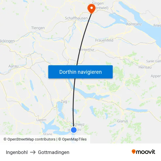 Ingenbohl to Gottmadingen map