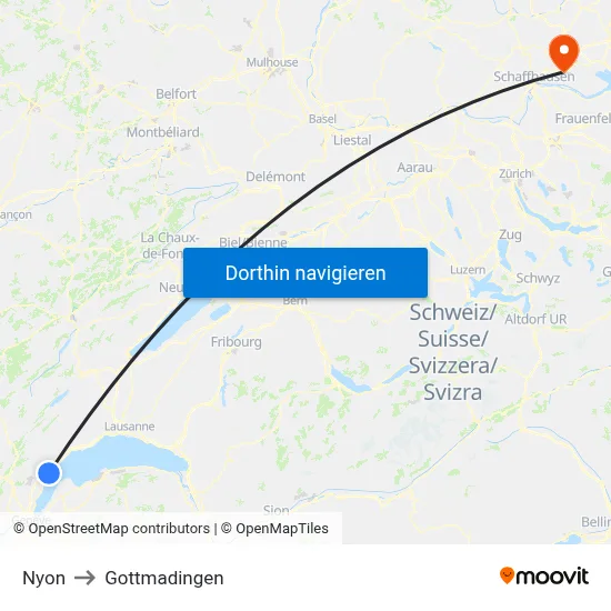 Nyon to Gottmadingen map