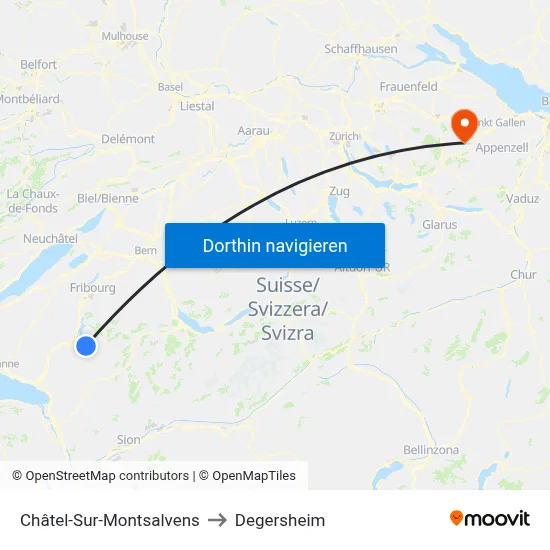 Châtel-Sur-Montsalvens to Degersheim map