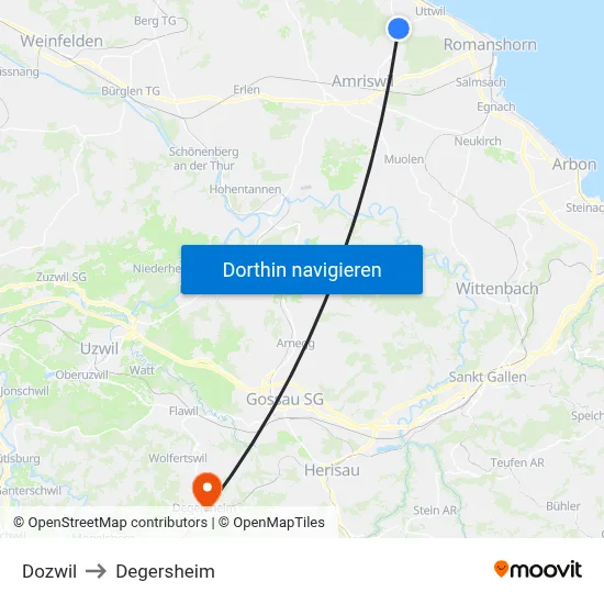 Dozwil to Degersheim map