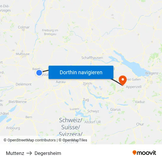 Muttenz to Degersheim map