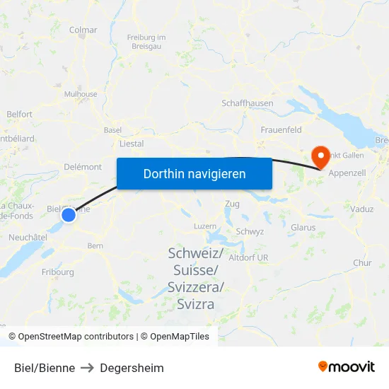 Biel/Bienne to Degersheim map