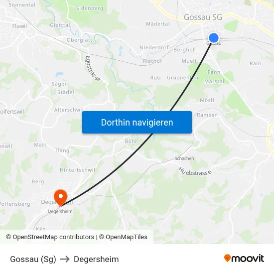 Gossau (Sg) to Degersheim map