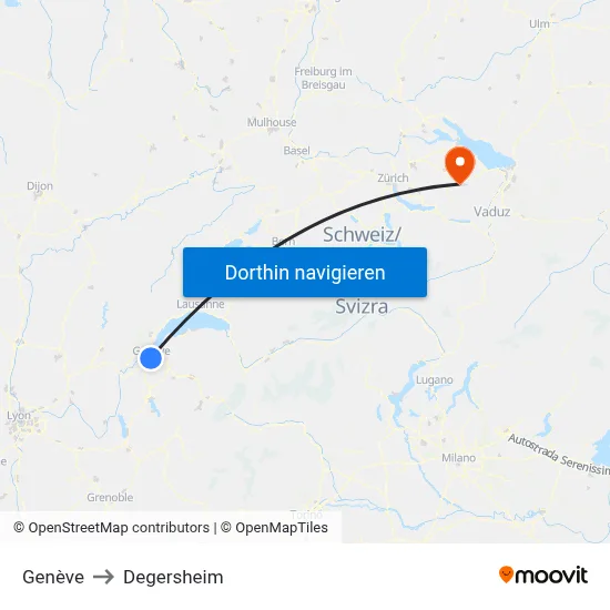 Genève to Degersheim map