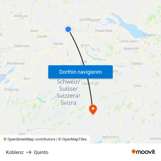 Koblenz to Quinto map