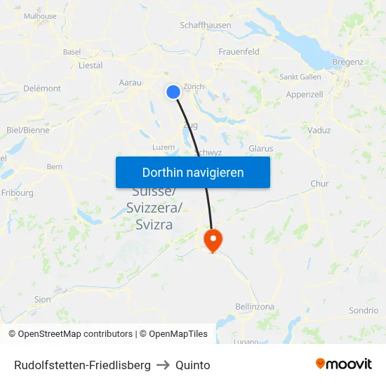 Rudolfstetten-Friedlisberg to Quinto map