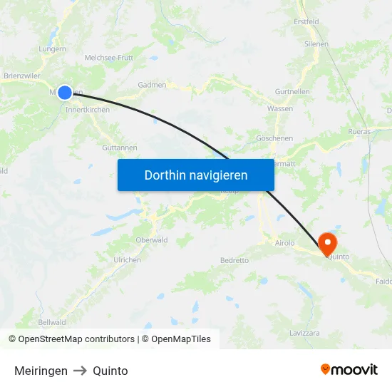 Meiringen to Quinto map