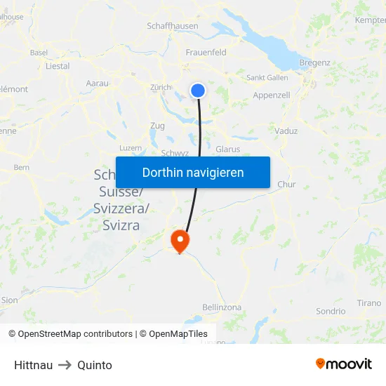 Hittnau to Quinto map