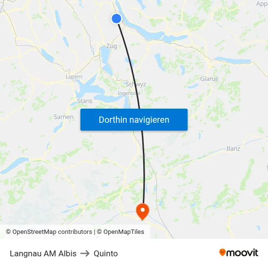 Langnau AM Albis to Quinto map