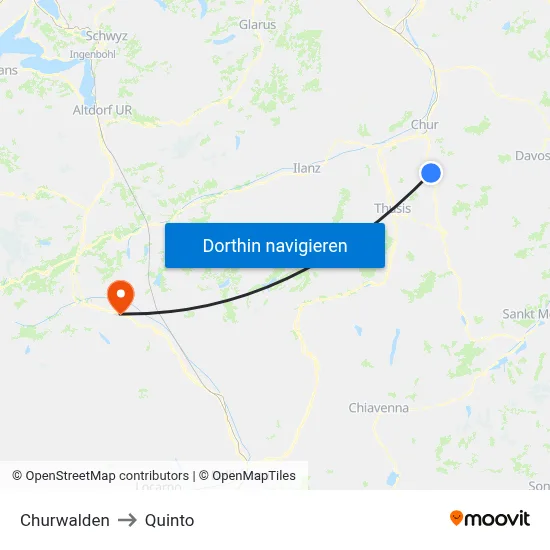 Churwalden to Quinto map
